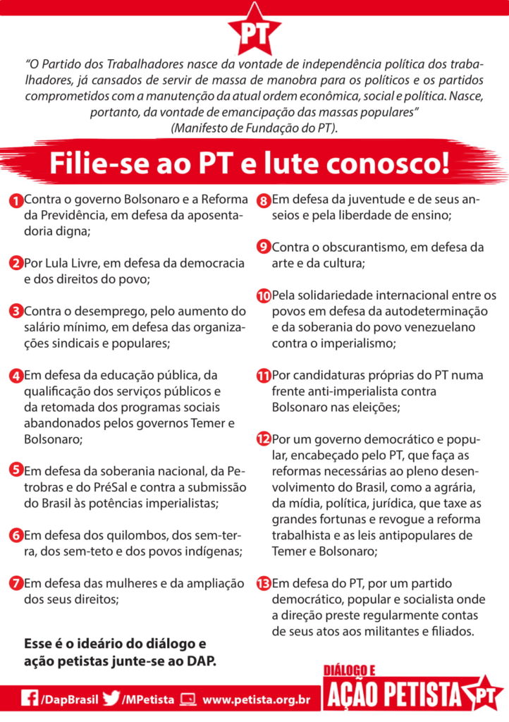 13 pontos do ideário do diálogo e ação petistas